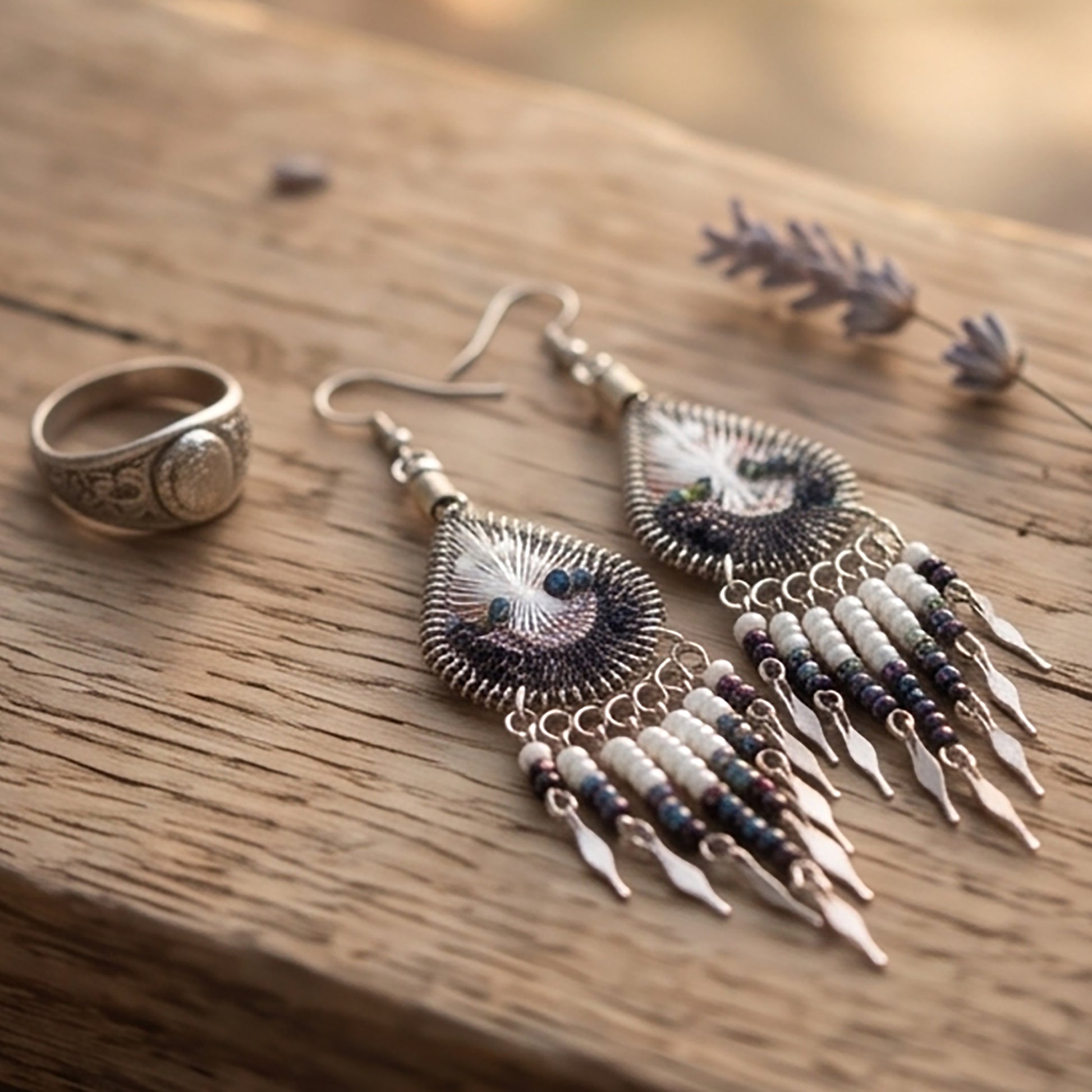 Silk Thread & Stainless Steel Dangle Earrings - Gem Avenue Retail