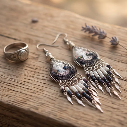 Silk Thread & Stainless Steel Dangle Earrings - Gem Avenue Retail