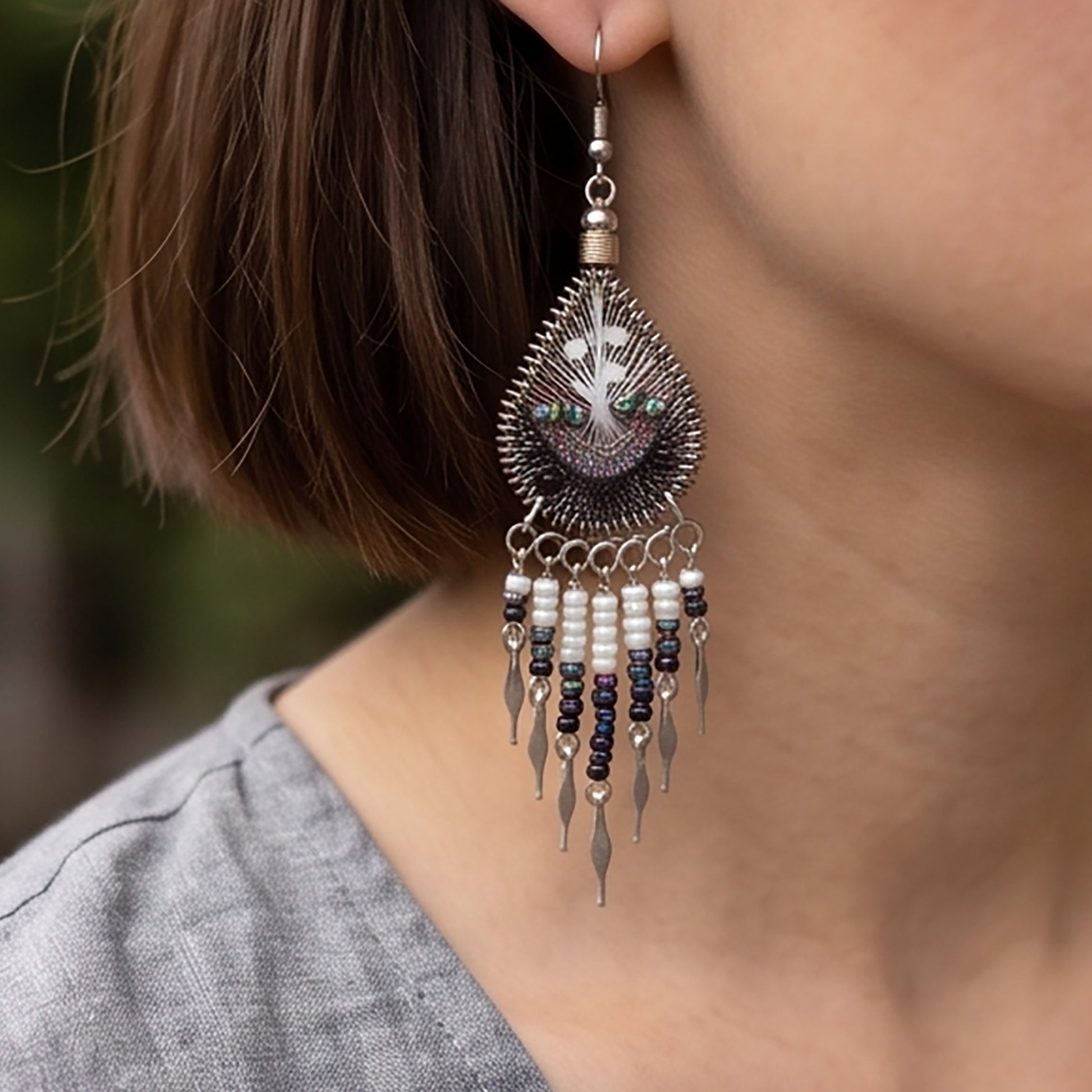 Silk Thread & Stainless Steel Dangle Earrings - Gem Avenue Retail