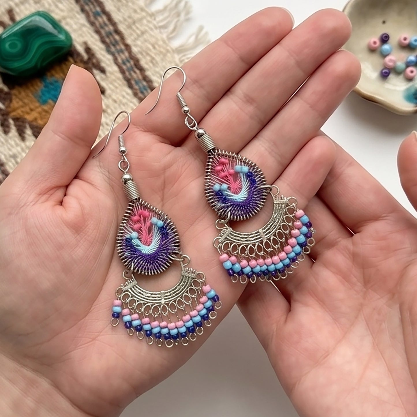 Silk Thread & Stainless Steel Earrings - Gem Avenue Retail