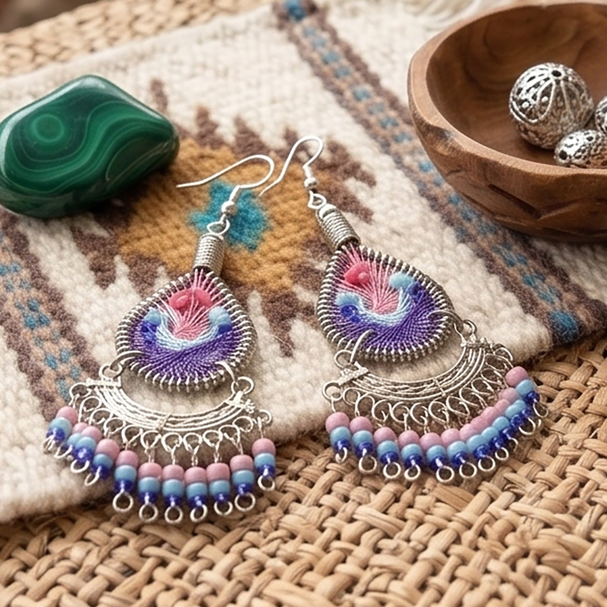 Silk Thread & Stainless Steel Earrings - Gem Avenue Retail