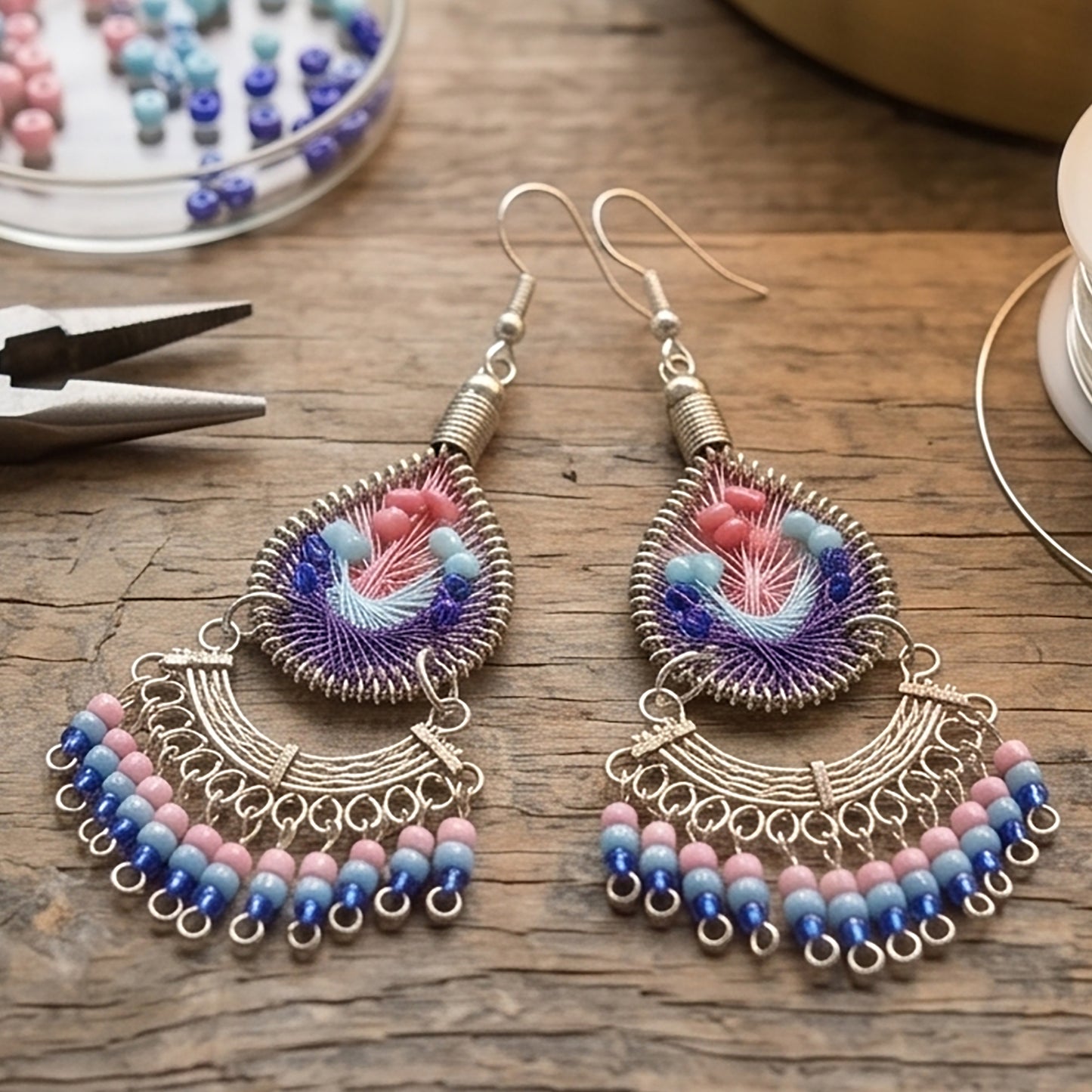 Silk Thread & Stainless Steel Earrings - Gem Avenue Retail