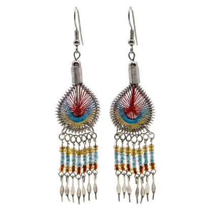 Peruvian Silk Thread Earrings 3 Inch Handcrafted Stainless Steel Boho Dangle Jewelry Handmade Statement Gift