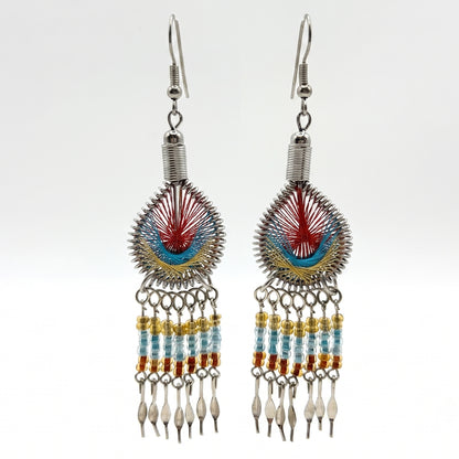 Peruvian Silk Thread Earrings 3 Inch Handcrafted Stainless Steel Boho Dangle Jewelry Handmade Statement Gift
