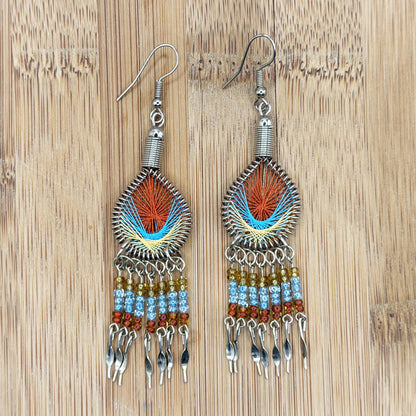 Peruvian Silk Thread Earrings 3 Inch Handcrafted Stainless Steel Boho Dangle Jewelry Handmade Statement Gift