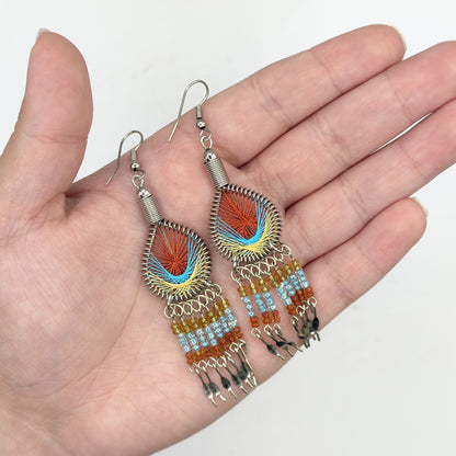 Peruvian Silk Thread Earrings 3 Inch Handcrafted Stainless Steel Boho Dangle Jewelry Handmade Statement Gift