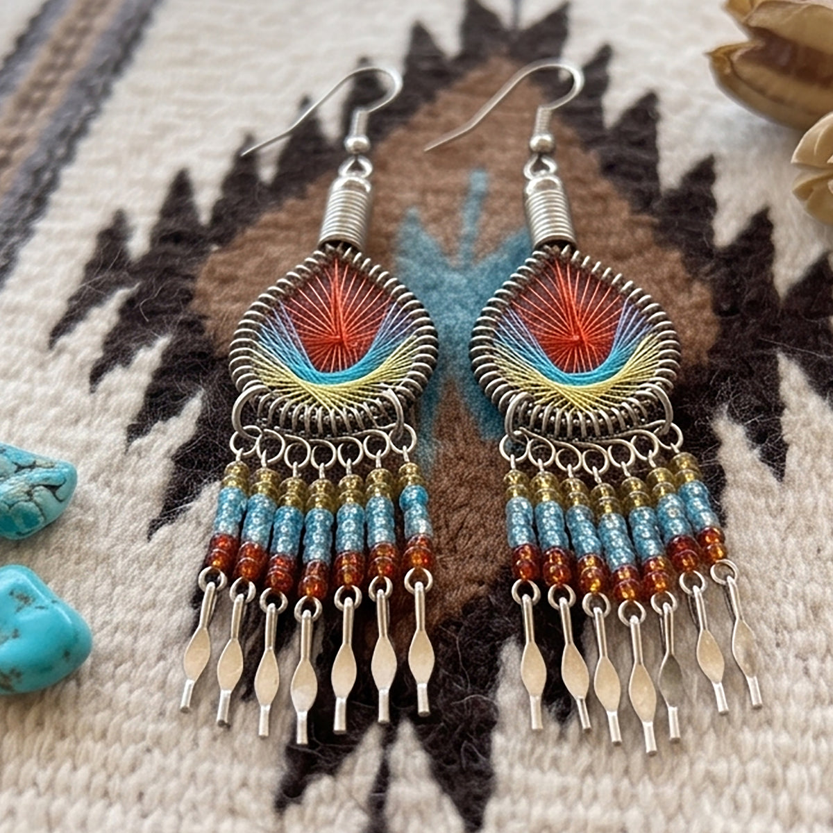 Peruvian Silk Thread Earrings 3 Inch Handcrafted Stainless Steel Boho Dangle Jewelry Handmade Statement Gift