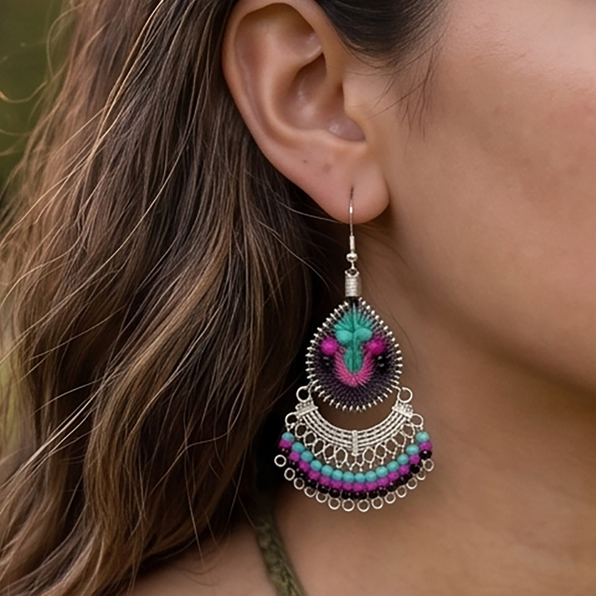 Peruvian Silk Thread Earrings 2.25" Boho Dangle Jewelry - Gem Avenue Retail