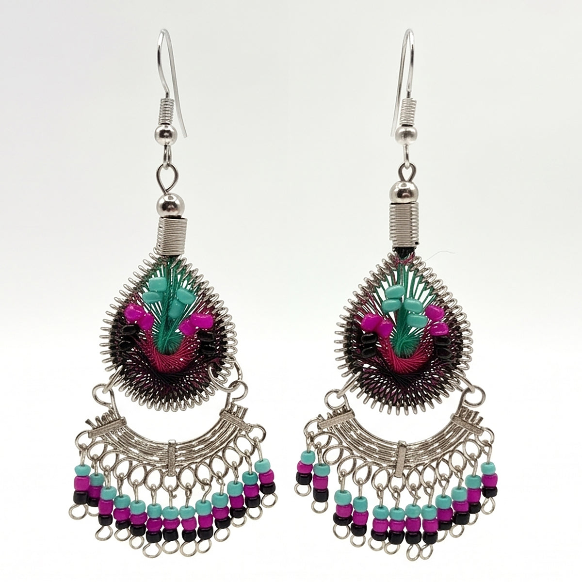 Peruvian Silk Thread Earrings 2.25" Boho Dangle Jewelry - Gem Avenue Retail