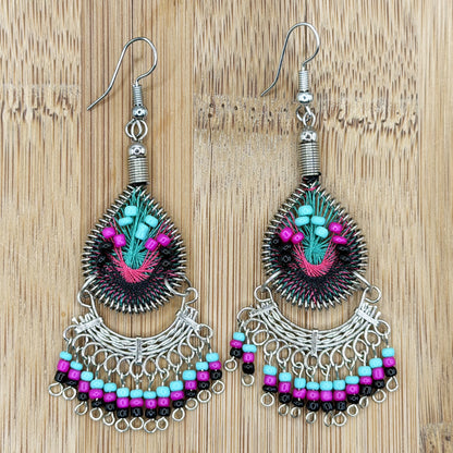 Peruvian Silk Thread Earrings 2.25" Boho Dangle Jewelry - Gem Avenue Retail