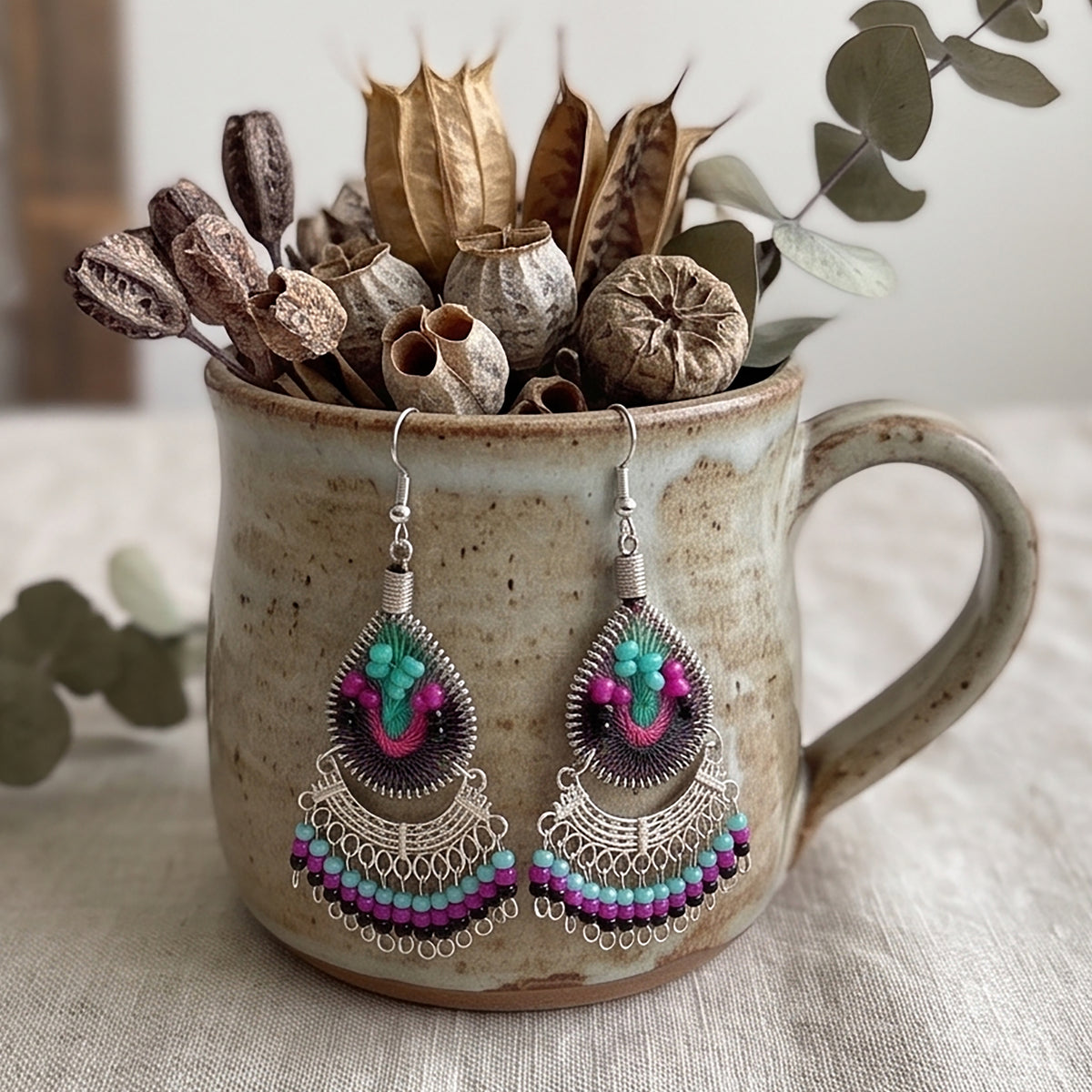 Peruvian Silk Thread Earrings 2.25" Boho Dangle Jewelry - Gem Avenue Retail