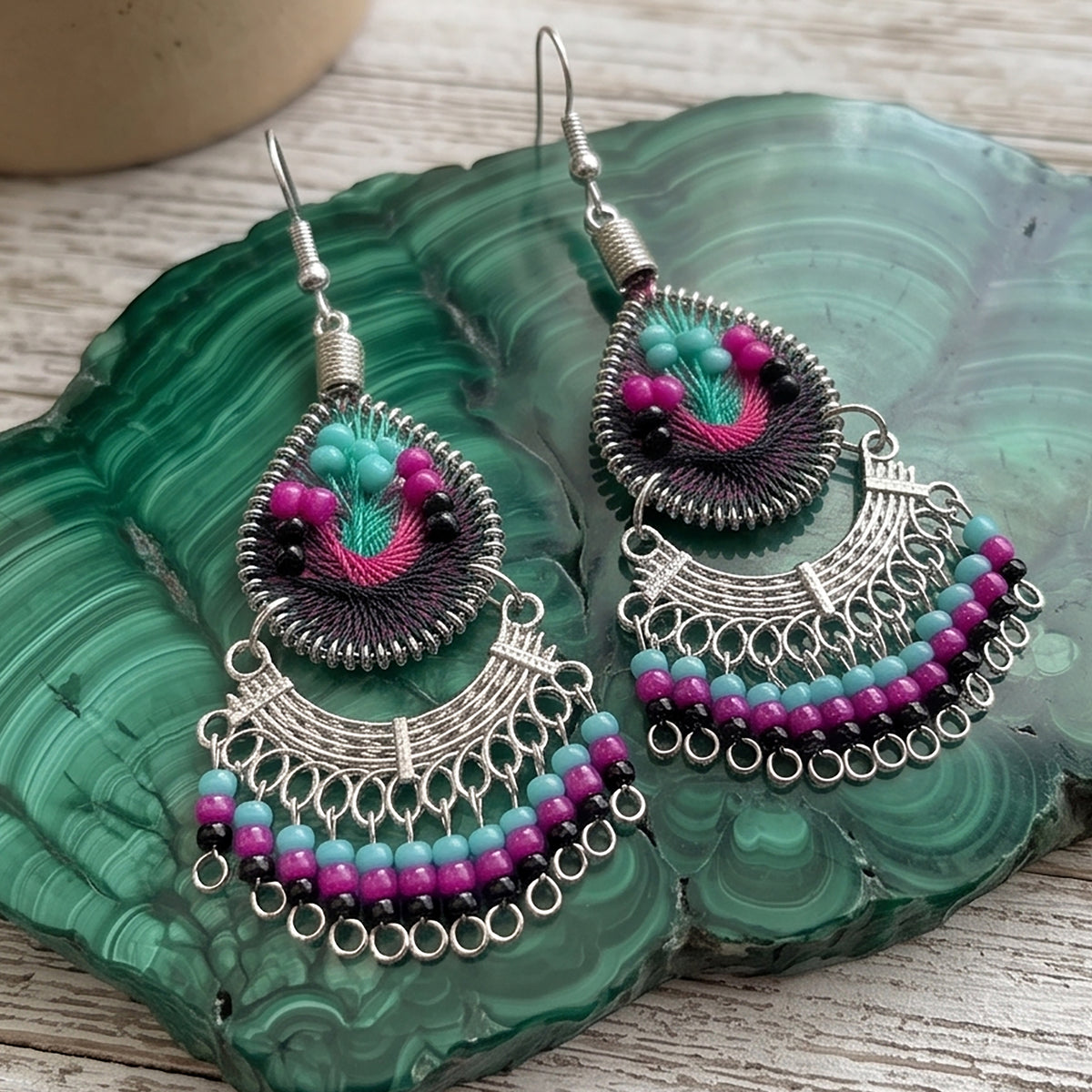 Peruvian Silk Thread Earrings 2.25" Boho Dangle Jewelry - Gem Avenue Retail