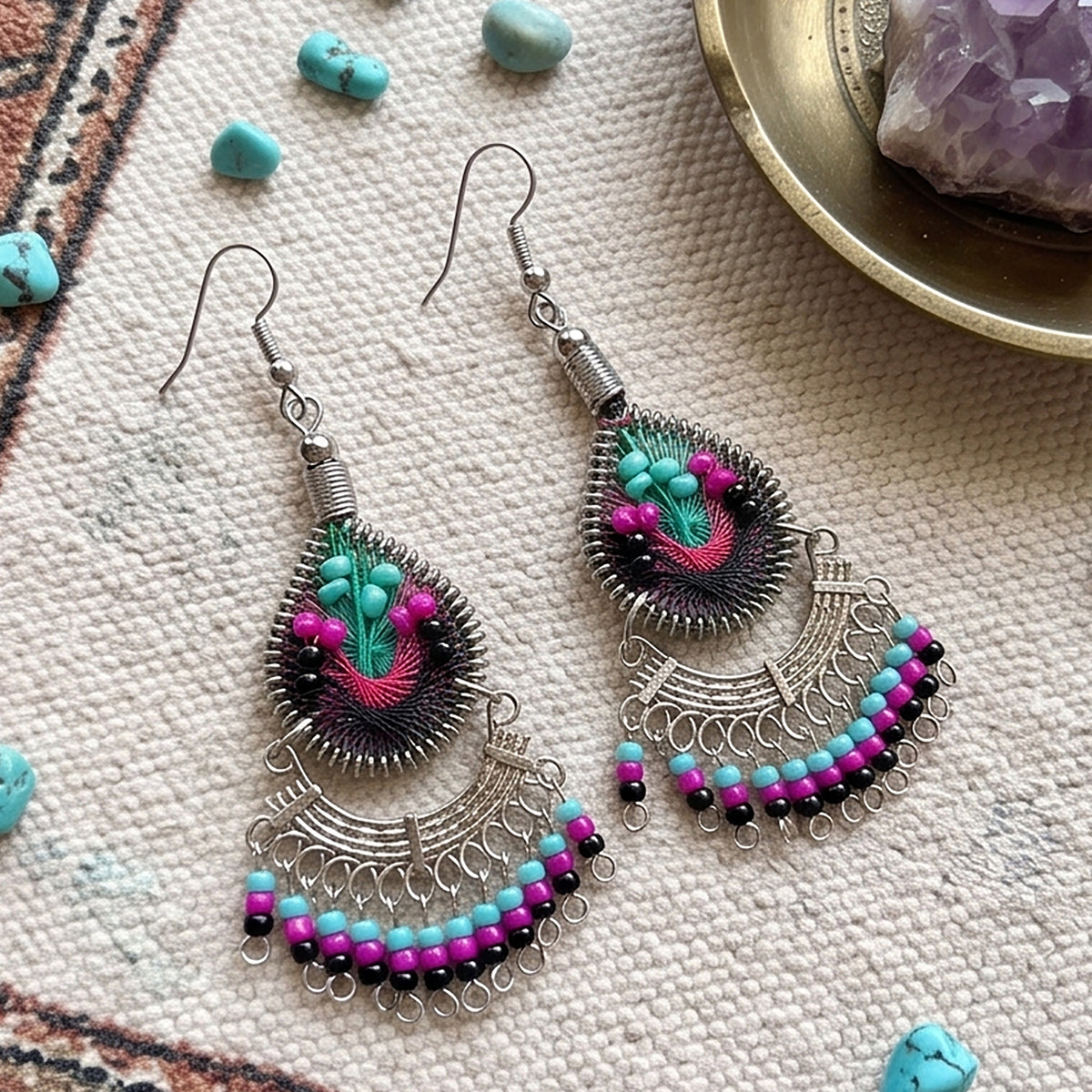 Peruvian Silk Thread Earrings 2.25" Boho Dangle Jewelry - Gem Avenue Retail