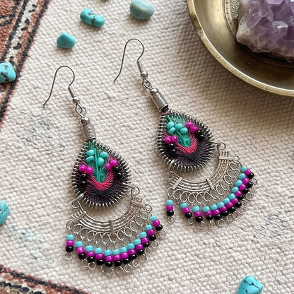 Peruvian Silk Thread Earrings 2.25" Boho Dangle Jewelry - Gem Avenue Retail