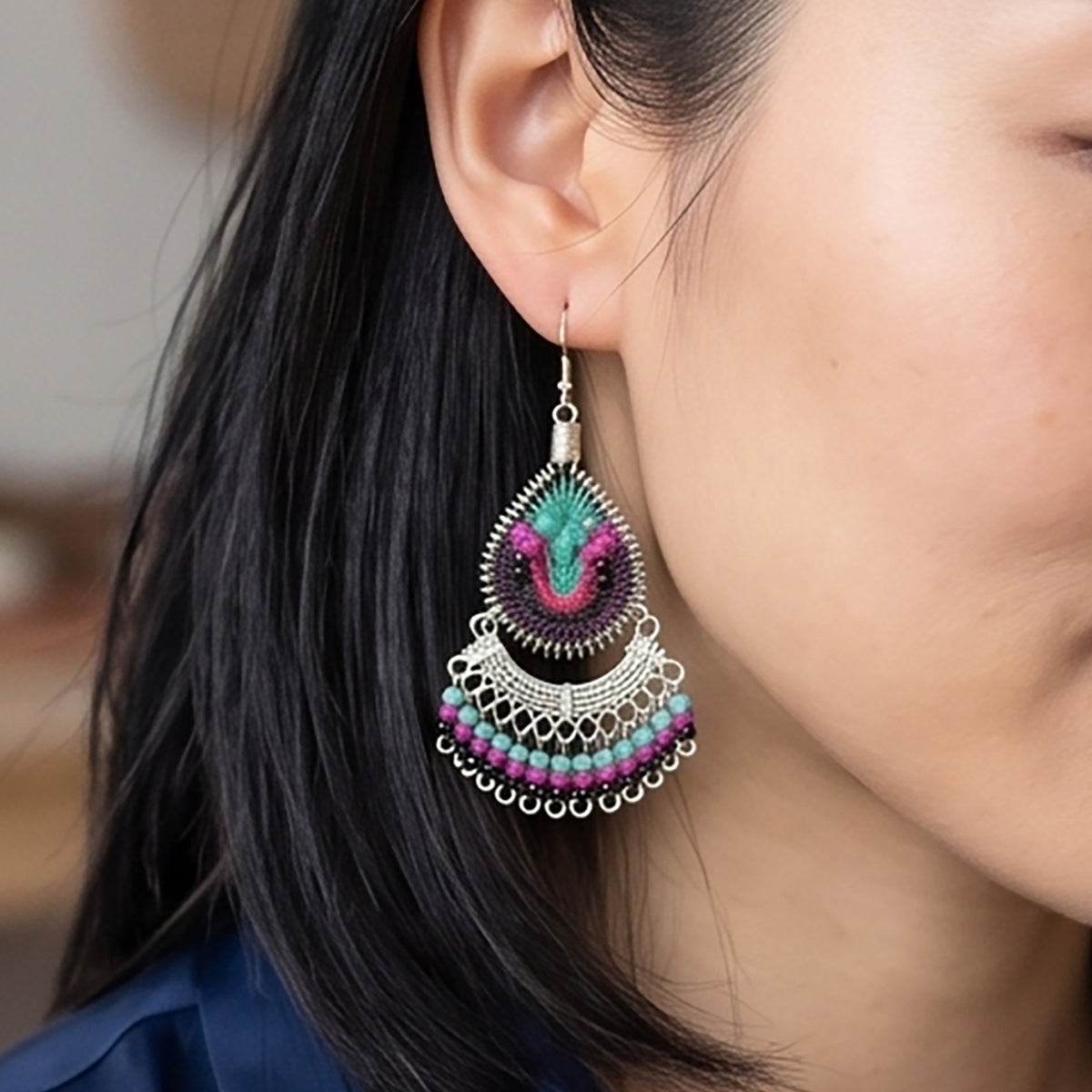 Peruvian Silk Thread Earrings 2.25" Boho Dangle Jewelry - Gem Avenue Retail