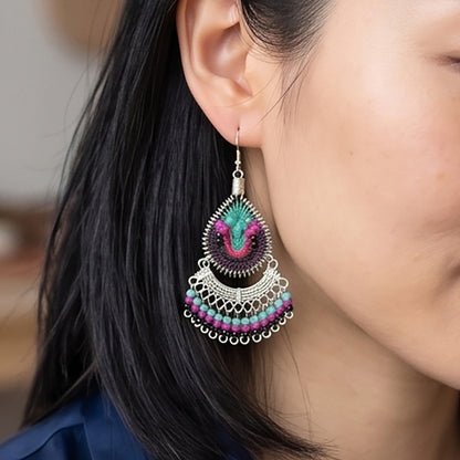 Peruvian Silk Thread Earrings 2.25" Boho Dangle Jewelry - Gem Avenue Retail