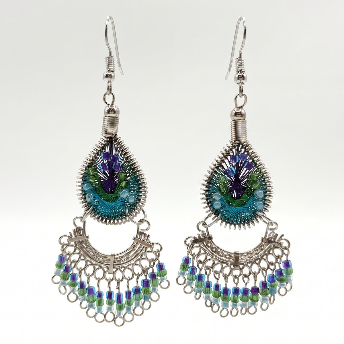 Peruvian Silk Thread Earrings 2.75" Stainless Steel Boho Dangle Jewelry - Gem Avenue Retail   