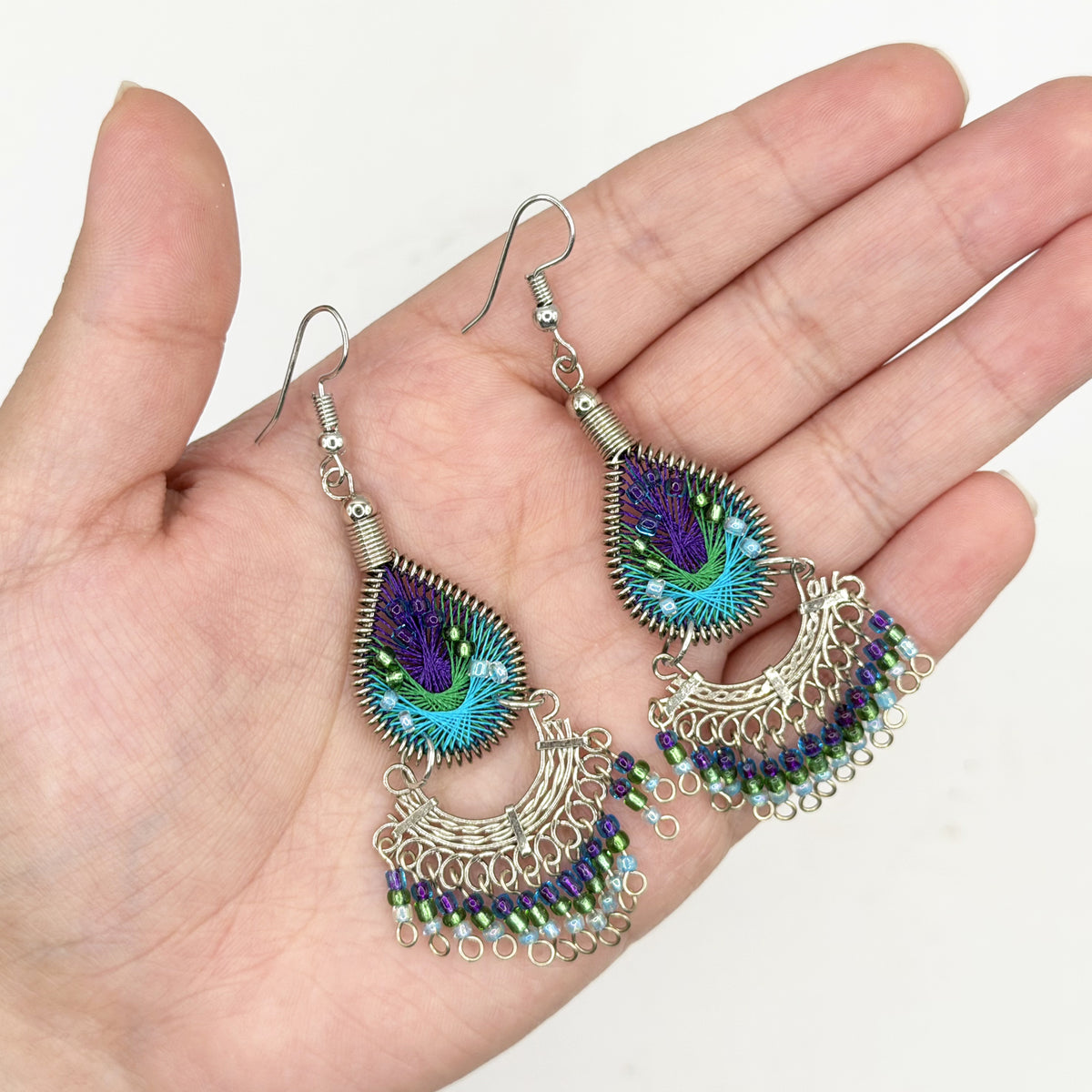Peruvian Silk Thread Earrings 2.75" Stainless Steel Boho Dangle Jewelry - Gem Avenue Retail   