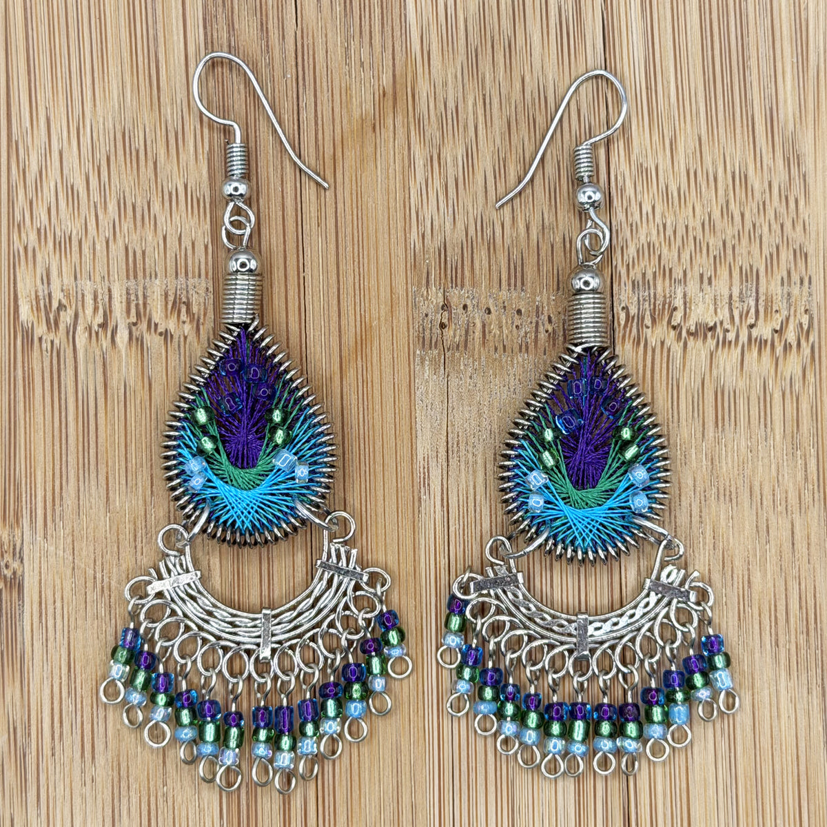 Peruvian Silk Thread Earrings 2.75" Stainless Steel Boho Dangle Jewelry - Gem Avenue Retail   