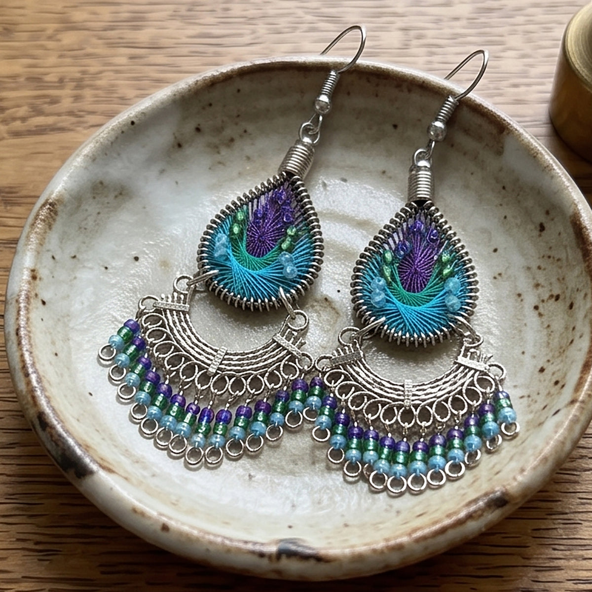 Peruvian Silk Thread Earrings 2.75" Stainless Steel Boho Dangle Jewelry - Gem Avenue Retail   
