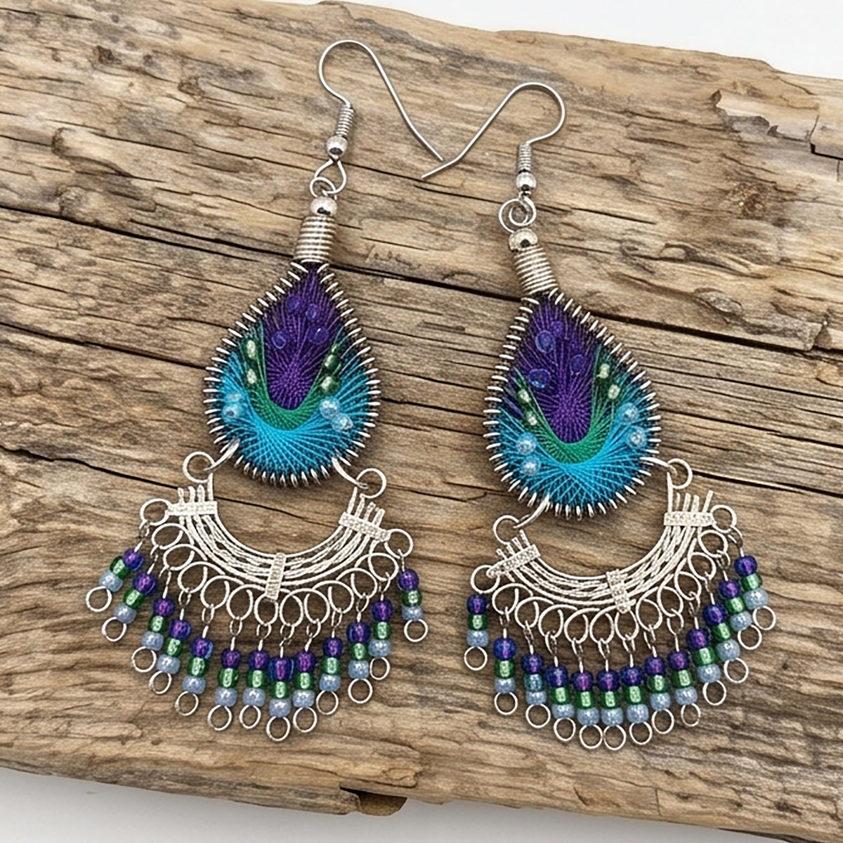 Peruvian Silk Thread Earrings 2.75" Stainless Steel Boho Dangle Jewelry - Gem Avenue Retail   