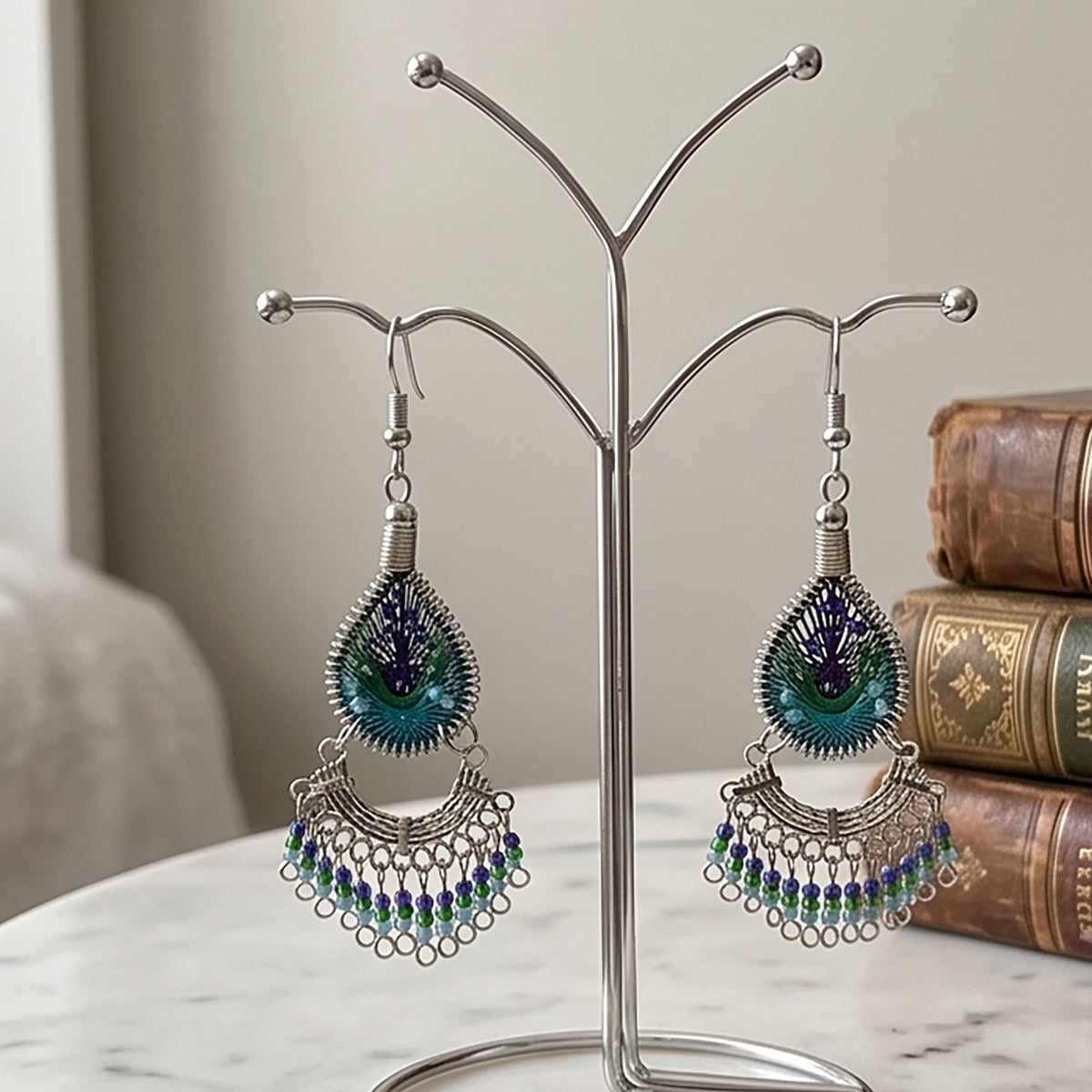 Peruvian Silk Thread Earrings 2.75" Stainless Steel Boho Dangle Jewelry - Gem Avenue Retail   