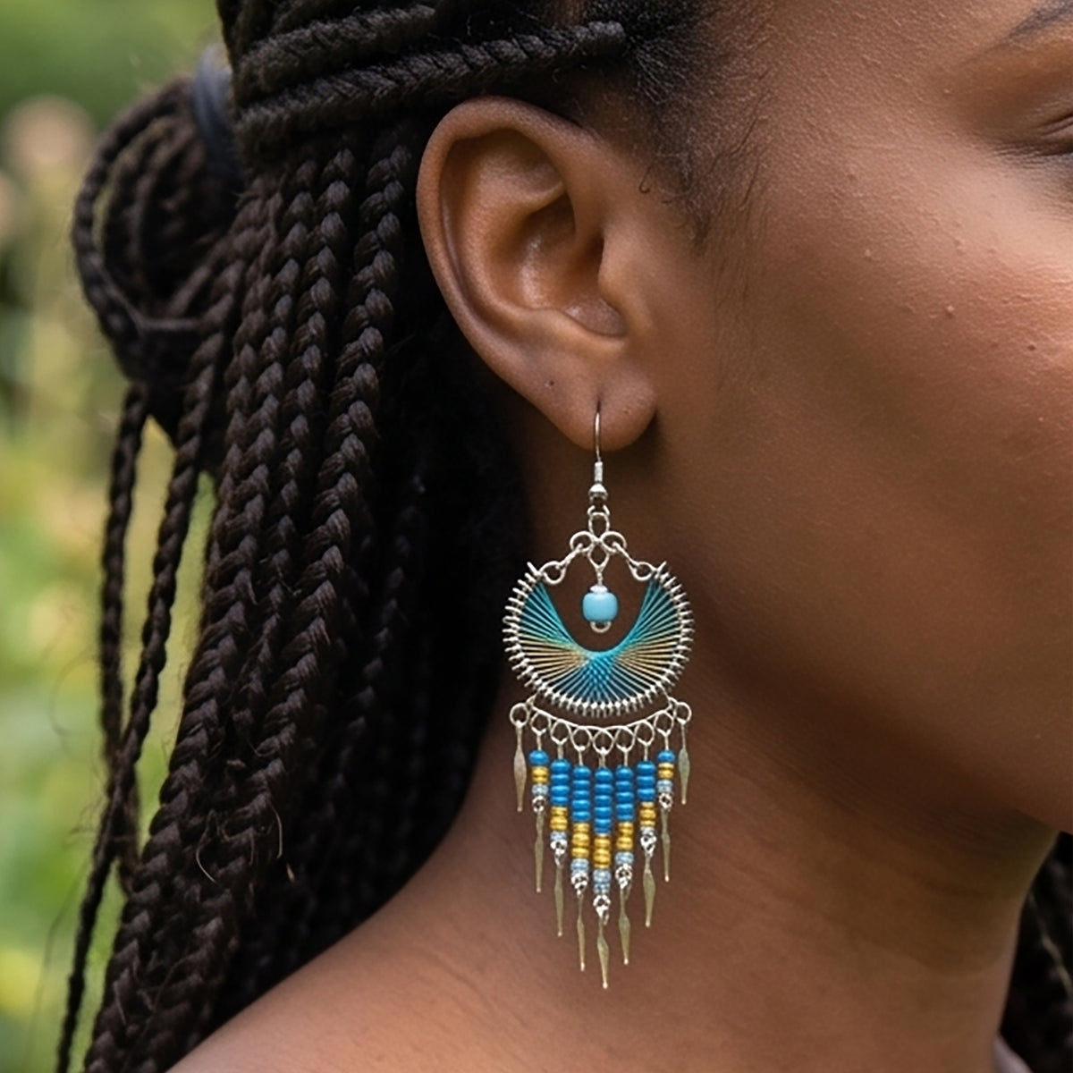 Peruvian Silk Thread Earrings 3" Stainless Steel Boho Dangle Jewelry - Gem Avenue Retail