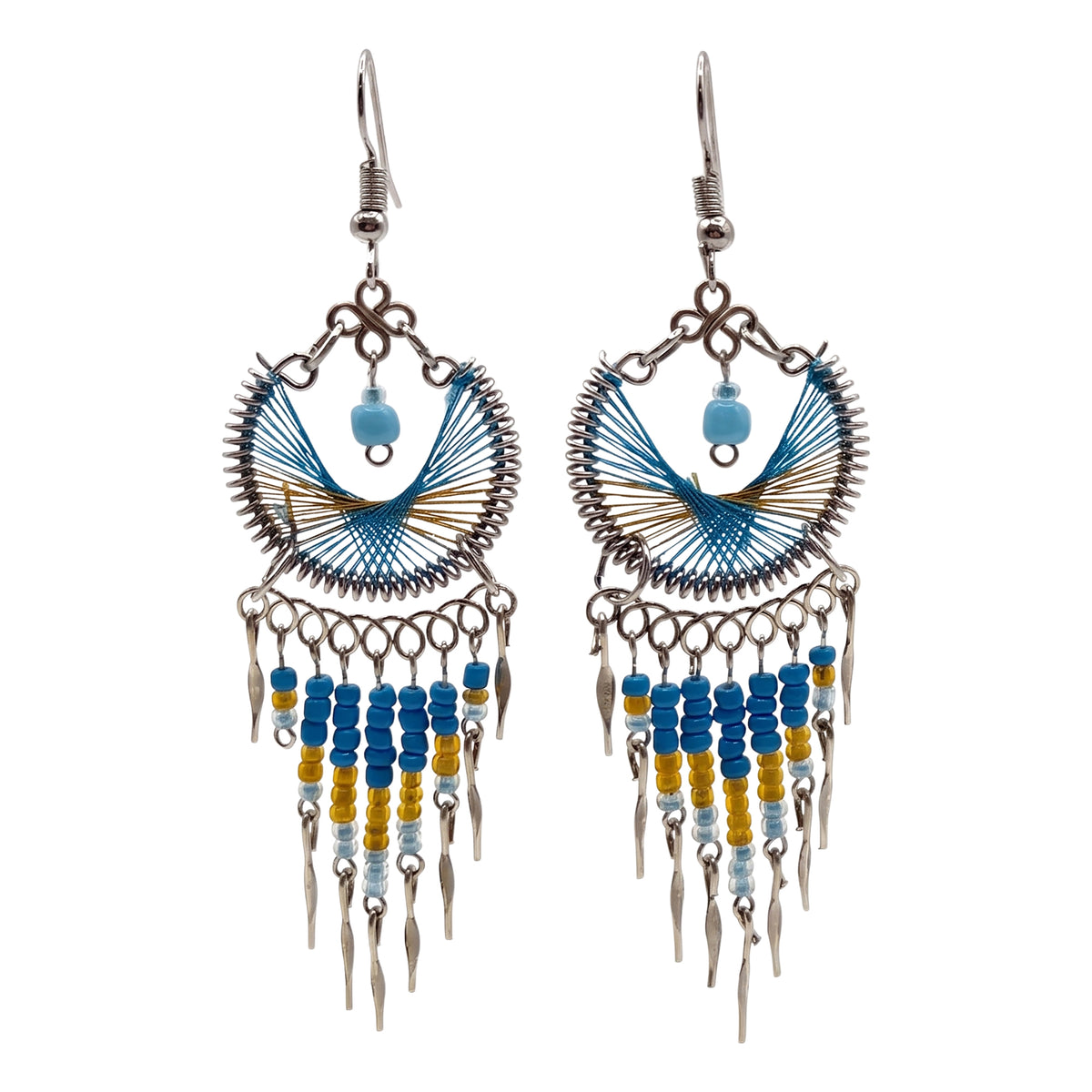 Peruvian Silk Thread Earrings 3" Stainless Steel Boho Dangle Jewelry - Gem Avenue Retail