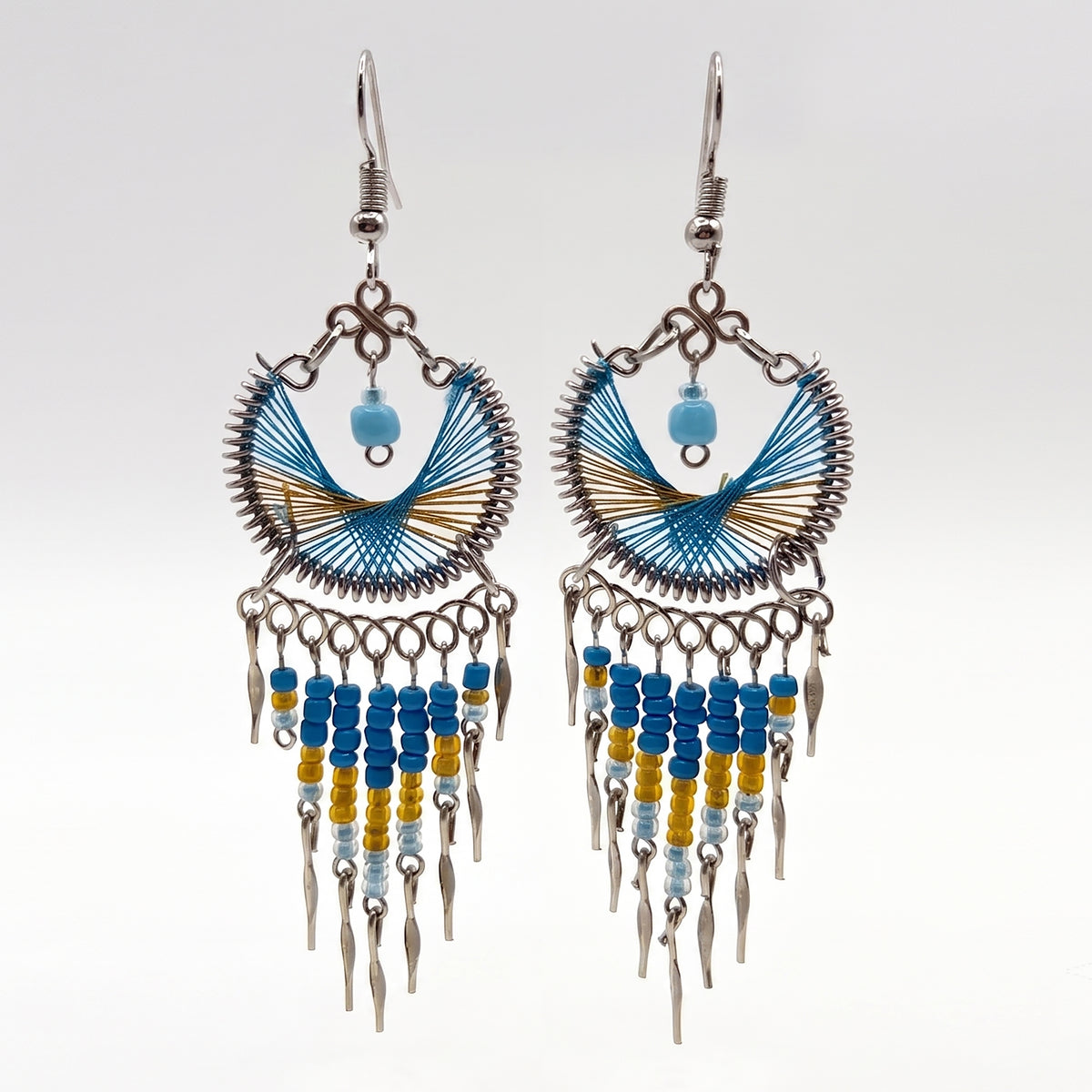 Peruvian Silk Thread Earrings 3" Stainless Steel Boho Dangle Jewelry - Gem Avenue Retail