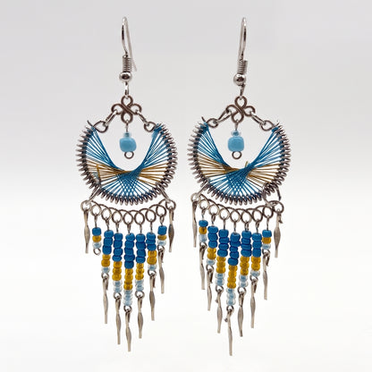 Peruvian Silk Thread Earrings 3" Stainless Steel Boho Dangle Jewelry - Gem Avenue Retail