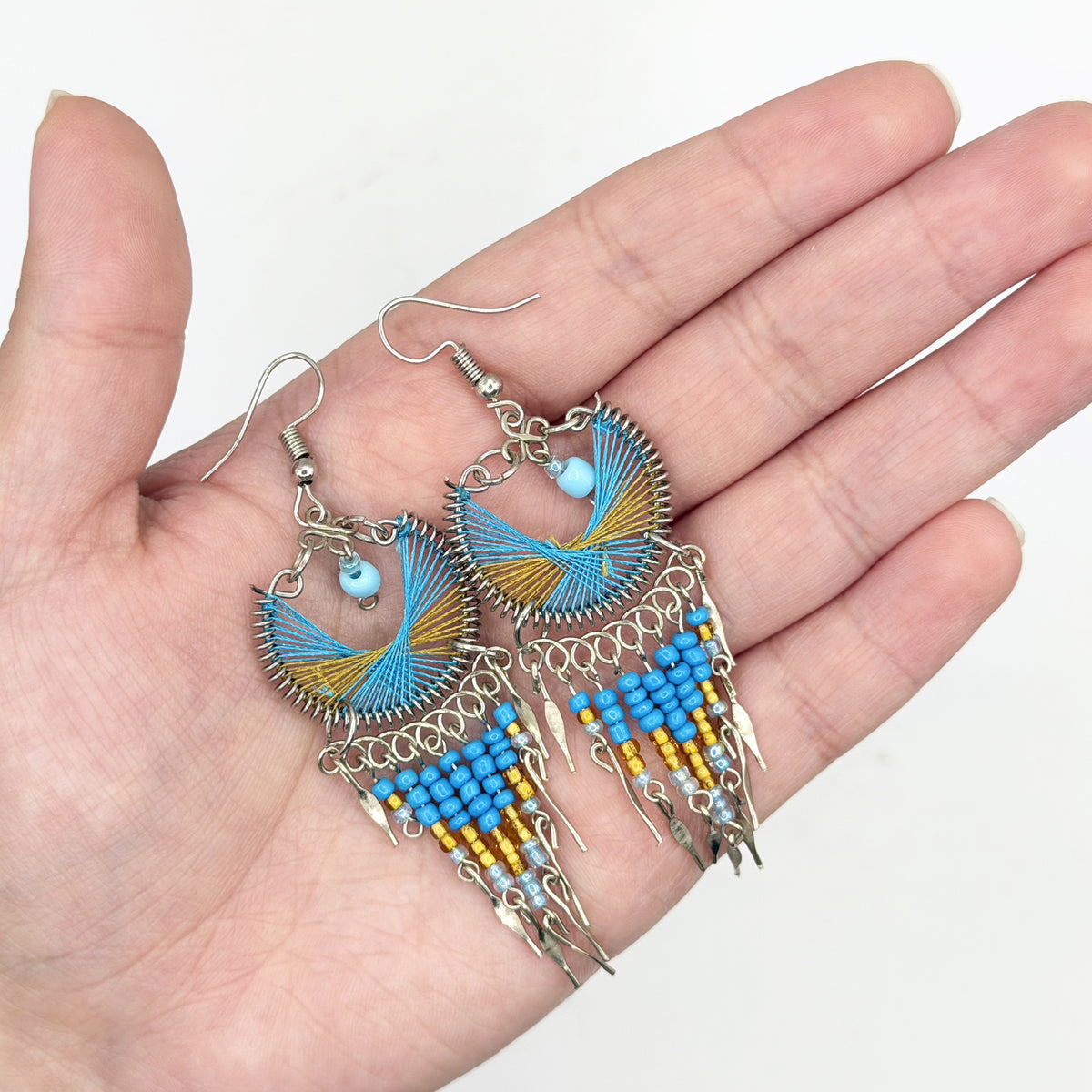 Peruvian Silk Thread Earrings 3" Stainless Steel Boho Dangle Jewelry - Gem Avenue Retail