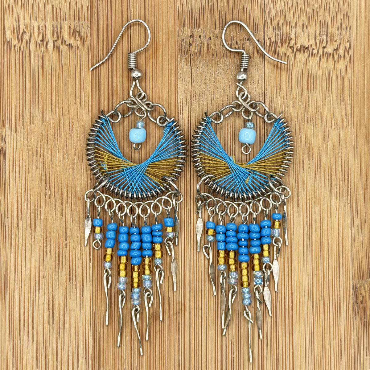 Peruvian Silk Thread Earrings 3" Stainless Steel Boho Dangle Jewelry - Gem Avenue Retail