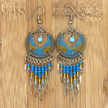 Peruvian Silk Thread Earrings 3" Stainless Steel Boho Dangle Jewelry - Gem Avenue Retail