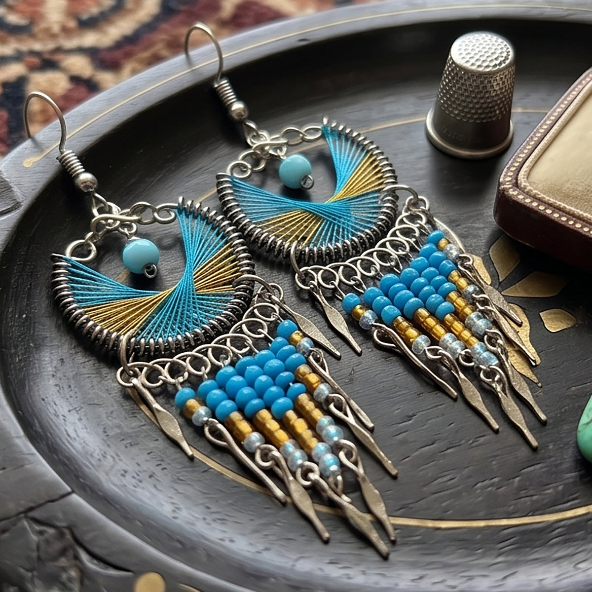 Peruvian Silk Thread Earrings 3" Stainless Steel Boho Dangle Jewelry - Gem Avenue Retail
