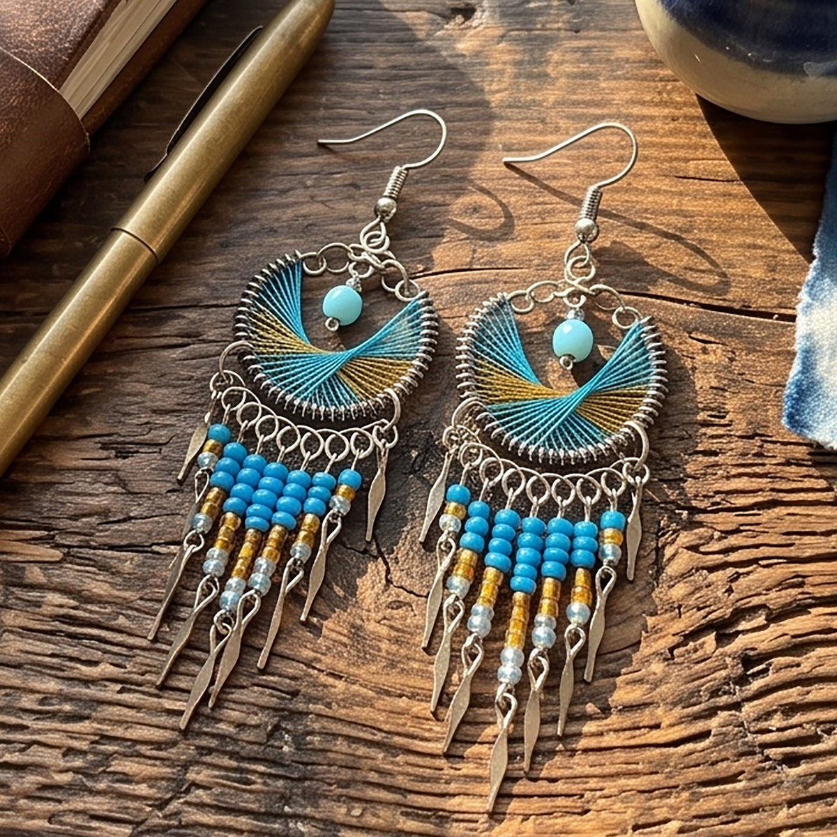 Peruvian Silk Thread Earrings 3" Stainless Steel Boho Dangle Jewelry - Gem Avenue Retail