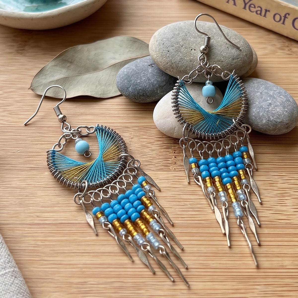 Peruvian Silk Thread Earrings 3" Stainless Steel Boho Dangle Jewelry - Gem Avenue Retail