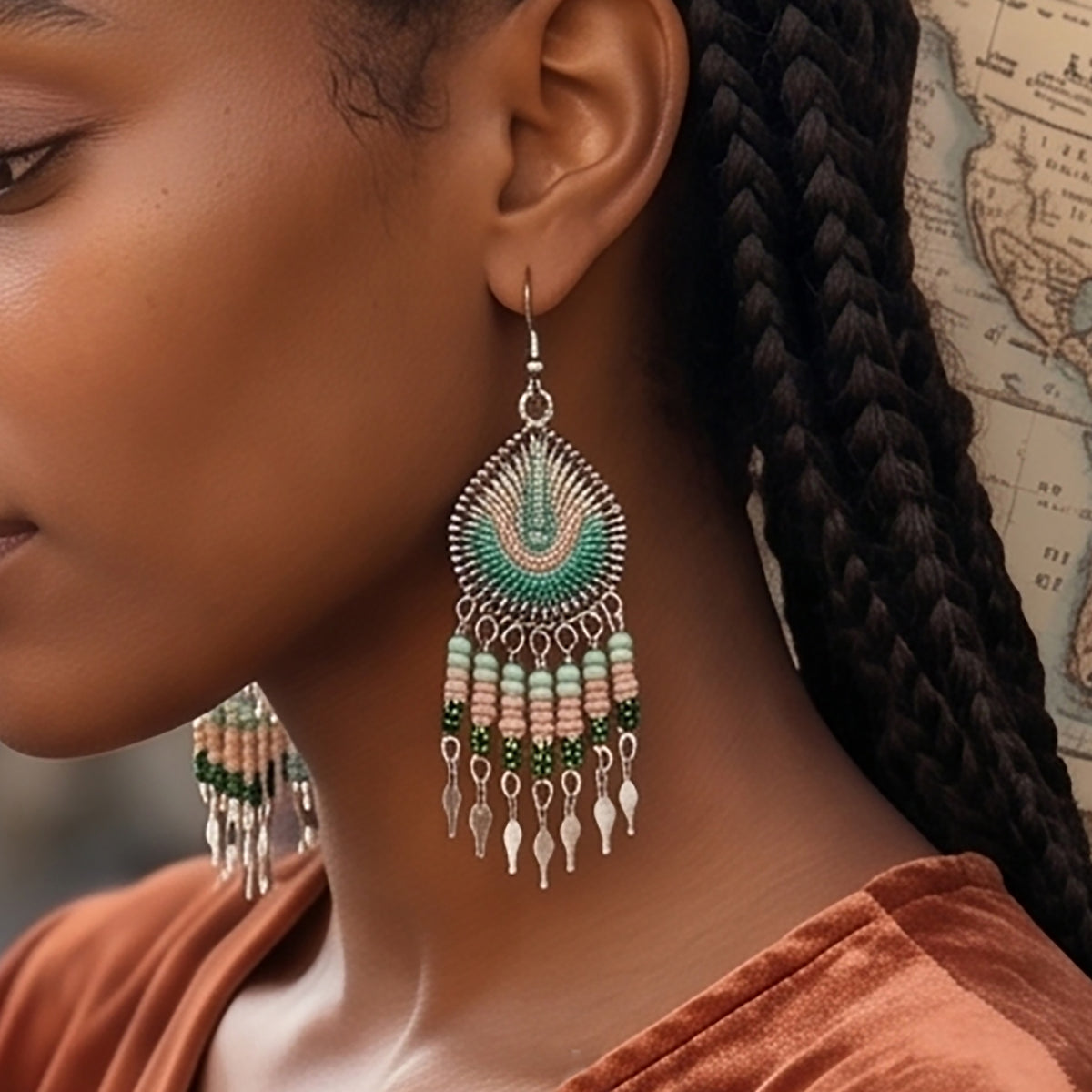 Peruvian Silk Thread Earrings 3" Stainless Steel Boho Dangle Jewelry - Gem Avenue Retail