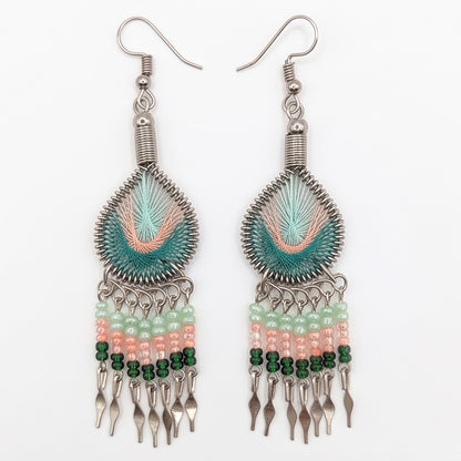 Peruvian Silk Thread Earrings 3" Stainless Steel Boho Dangle Jewelry - Gem Avenue Retail