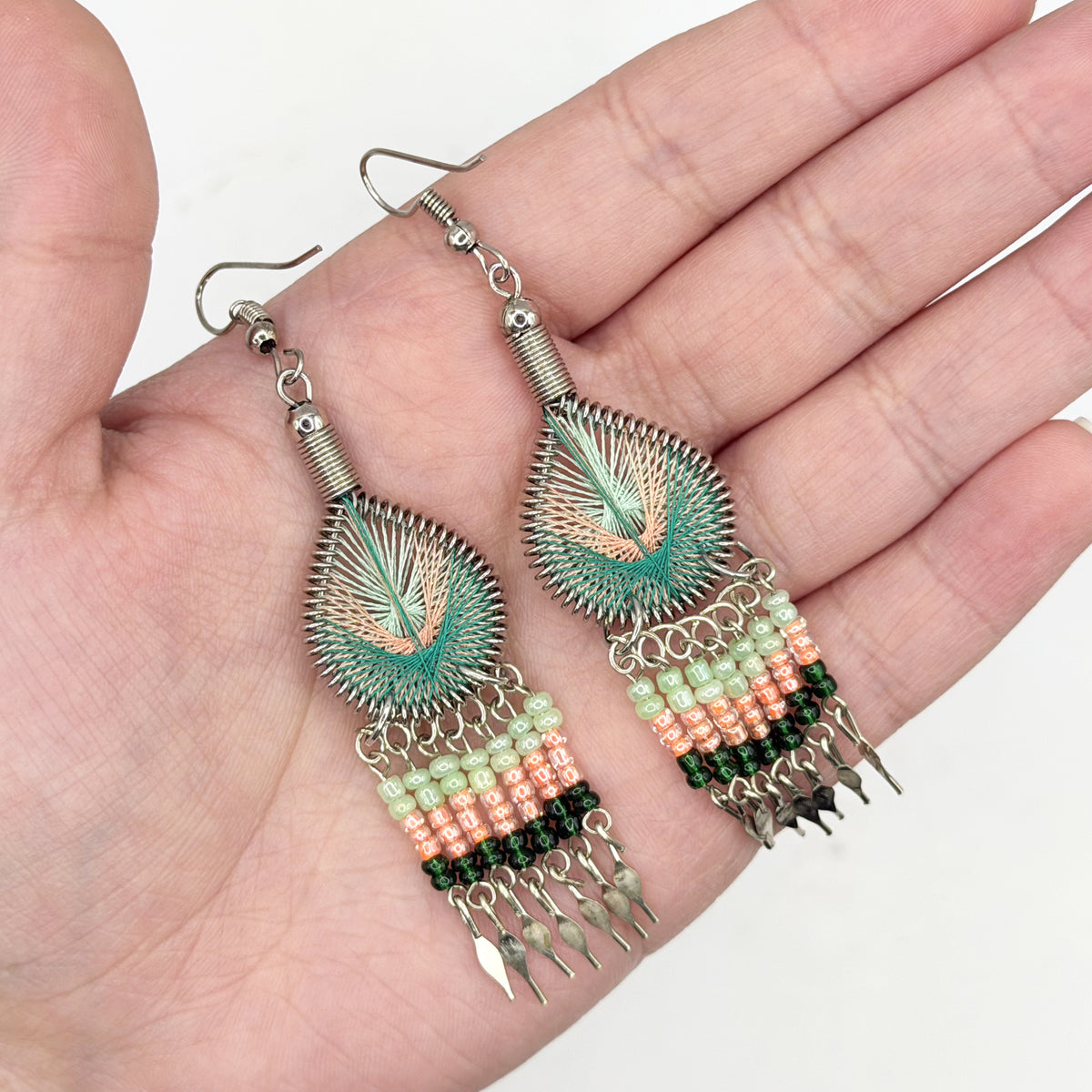 Peruvian Silk Thread Earrings 3" Stainless Steel Boho Dangle Jewelry - Gem Avenue Retail