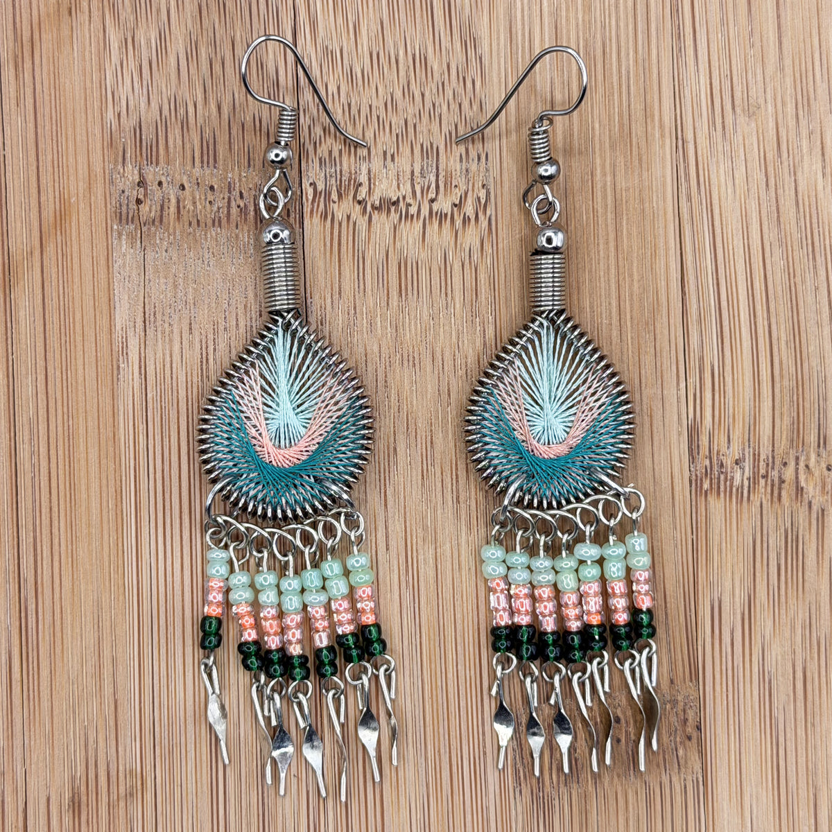 Peruvian Silk Thread Earrings 3" Stainless Steel Boho Dangle Jewelry - Gem Avenue Retail