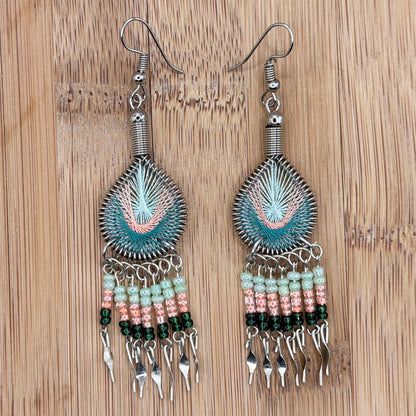 Peruvian Silk Thread Earrings 3" Stainless Steel Boho Dangle Jewelry - Gem Avenue Retail