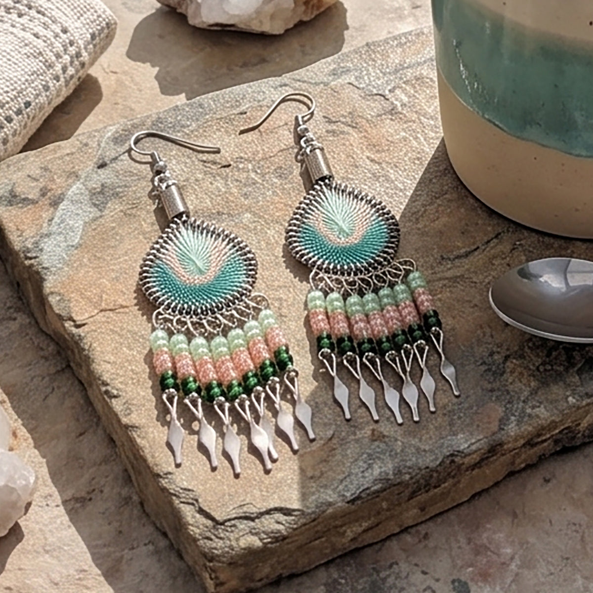 Peruvian Silk Thread Earrings 3" Stainless Steel Boho Dangle Jewelry - Gem Avenue Retail