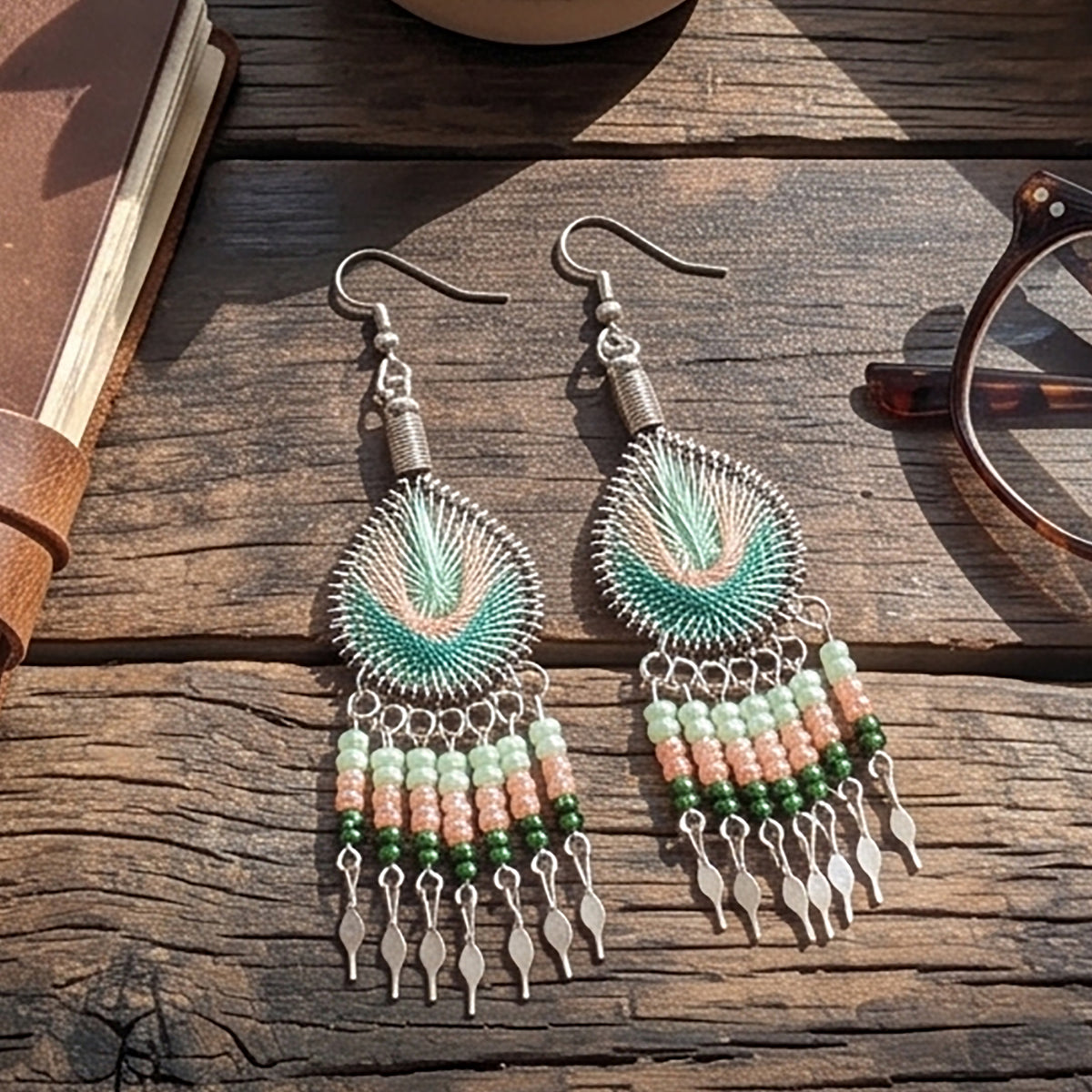 Peruvian Silk Thread Earrings 3" Stainless Steel Boho Dangle Jewelry - Gem Avenue Retail
