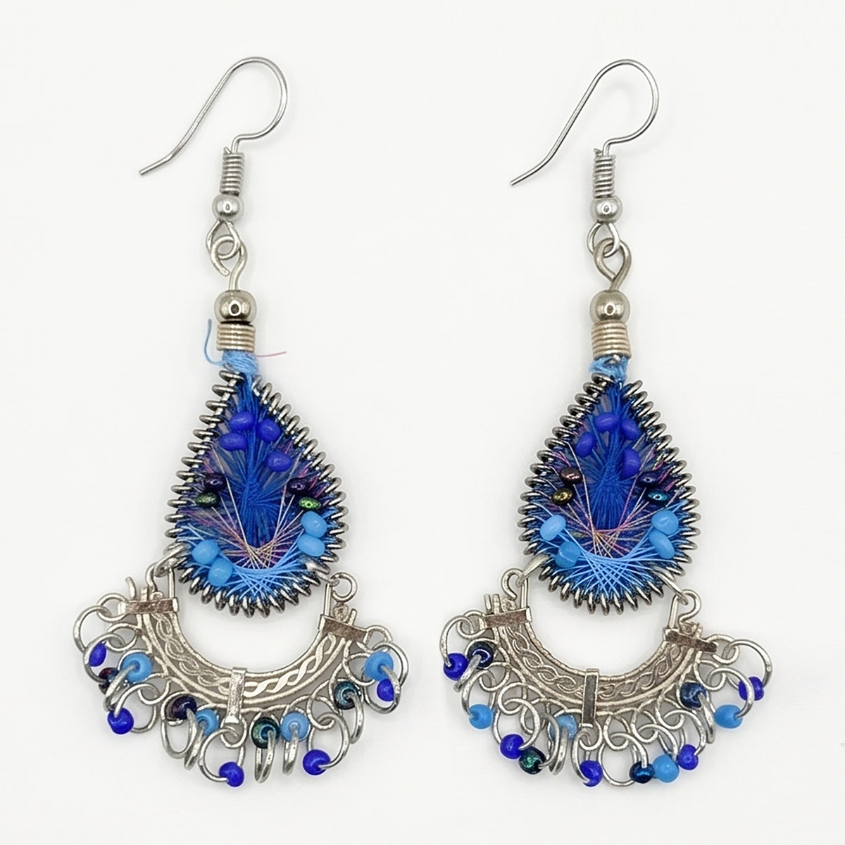 Handcrafted Peruvian Silk Thread & Stainless Steel Earrings 2.5"