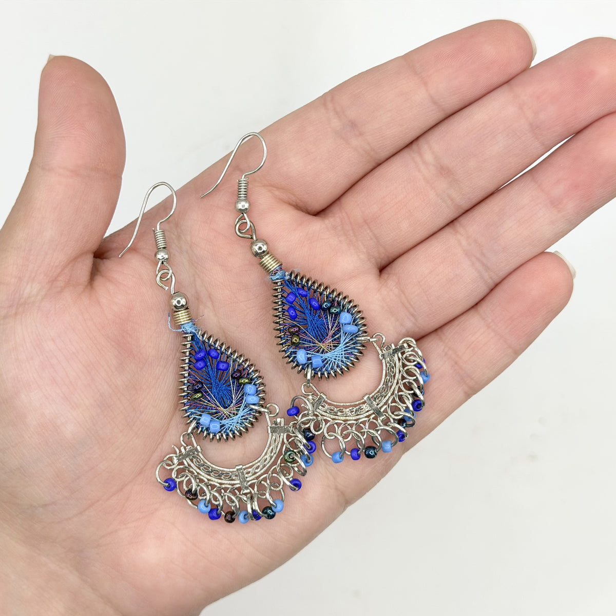 Handcrafted Peruvian Silk Thread & Stainless Steel Earrings 2.5"