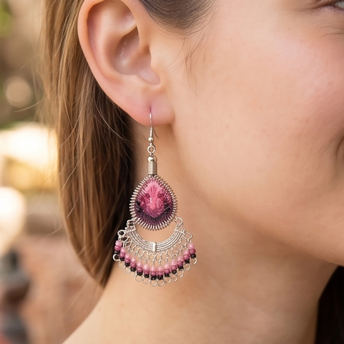 Silk Thread & Stainless Steel Earrings - Gem Avenue Retail