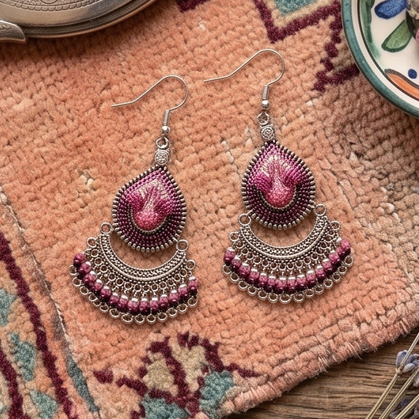 Silk Thread & Stainless Steel Earrings - Gem Avenue Retail