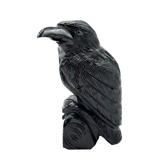 Black Obsidian Raven Hand-Carved Crystal Figurine for Healing, Protection, Spiritual Energy, Altar Decor & Unique Gifts - RAN125