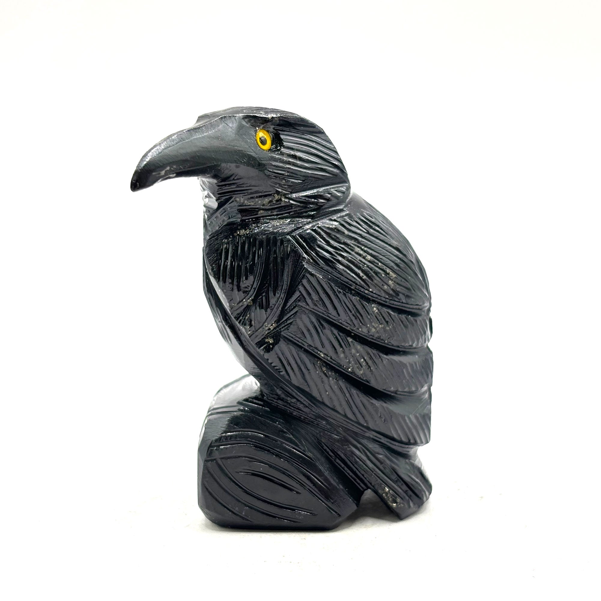 Hand Carved Raven Black Onyx Crystal Sculpture Figurine - RAN125