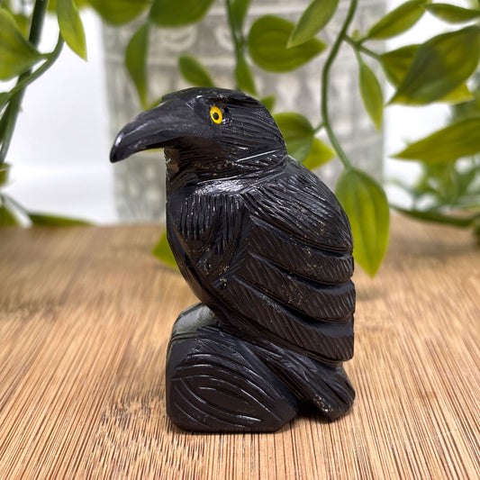 Black Obsidian Raven Hand-Carved Crystal Figurine for Healing, Protection, Spiritual Energy, Altar Decor & Unique Gifts - RAN125